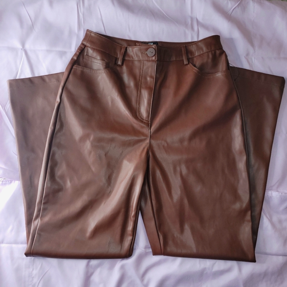 NWOT Faux Leather High Waist Straight Leg Pants Ardene